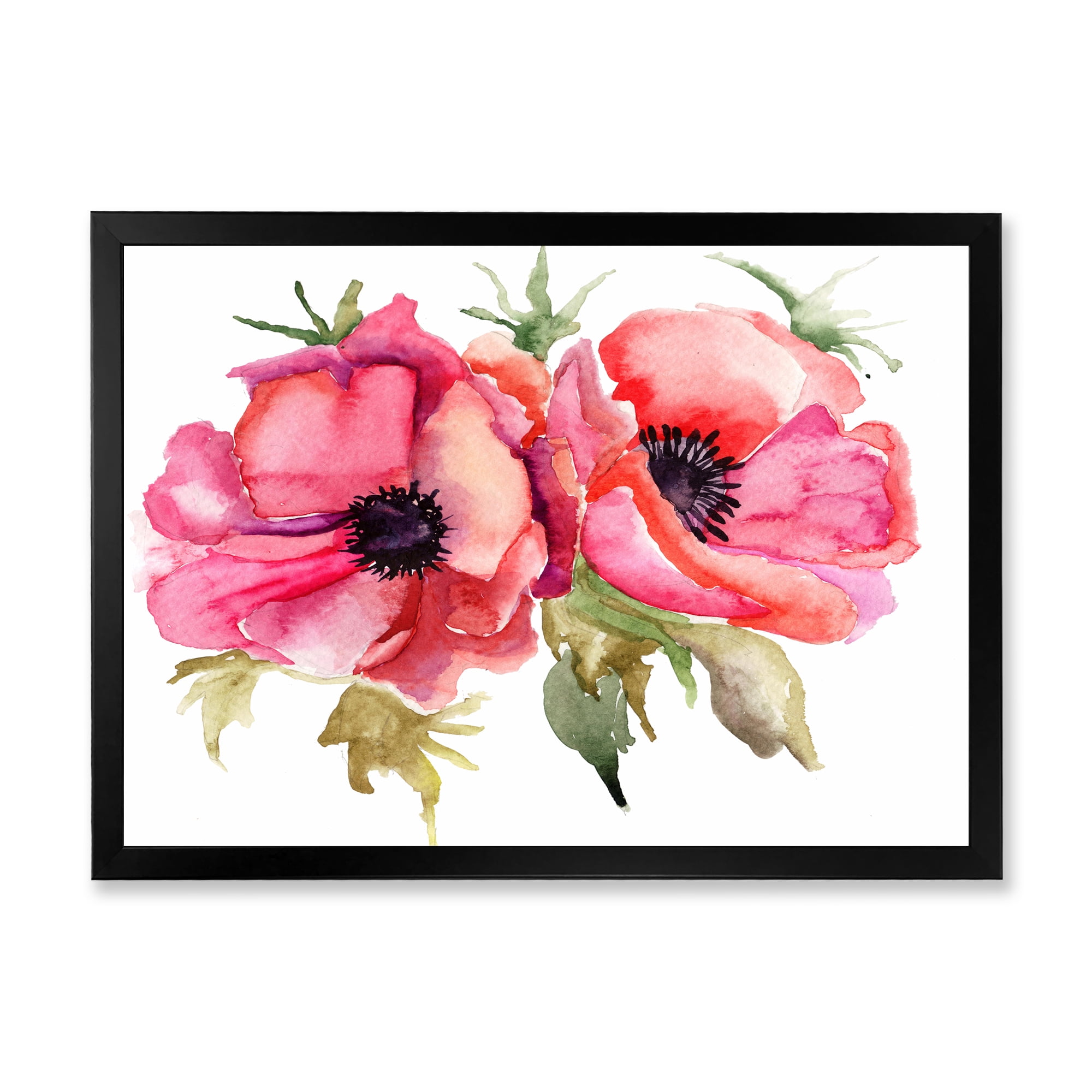 Designart 'Stylized Pink Poppy Flowers' Traditional Framed Art Print