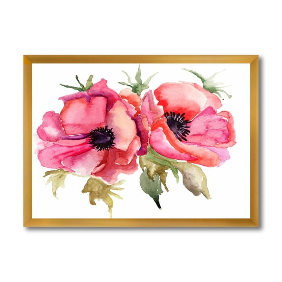 Designart 'Stylized Pink Poppy Flowers' Traditional Framed Art Print