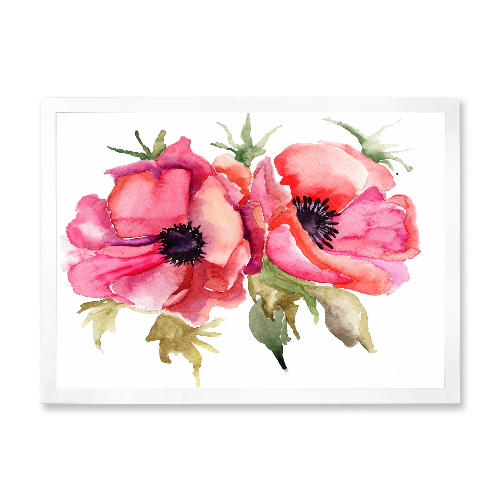 Designart 'Stylized Pink Poppy Flowers' Traditional Framed Art Print