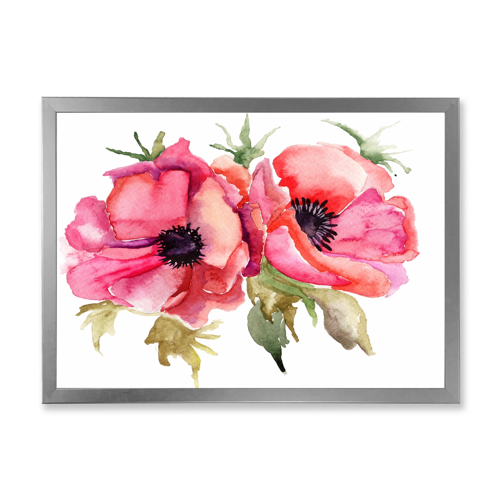 Designart 'Stylized Pink Poppy Flowers' Traditional Framed Art Print