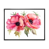 Designart 'Stylized Pink Poppy Flowers' Traditional Framed Canvas Wall Art Print