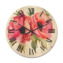 Designart 'Stylized Pink Poppy Flowers' Traditional Wood Wall Clock