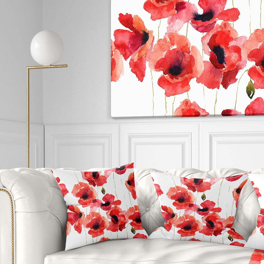 Designart Stylized Poppy Flowers Illustration - Floral Throw Pillow - 18x18