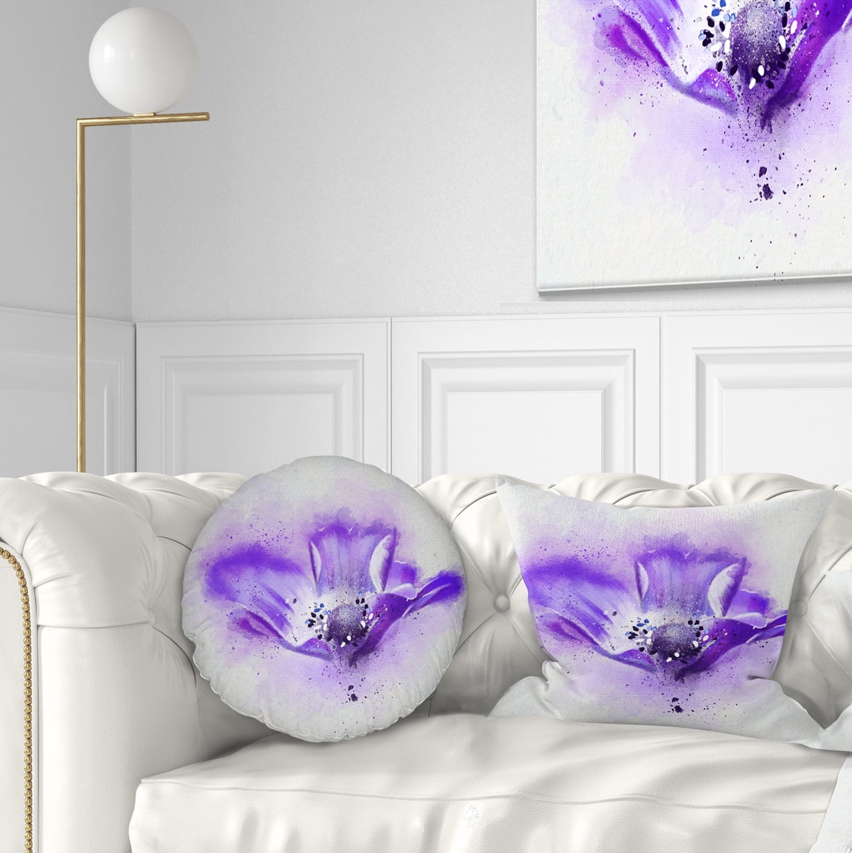 Designart Stylized Watercolor Poppy Flower - Floral Throw Pillow - 12x20