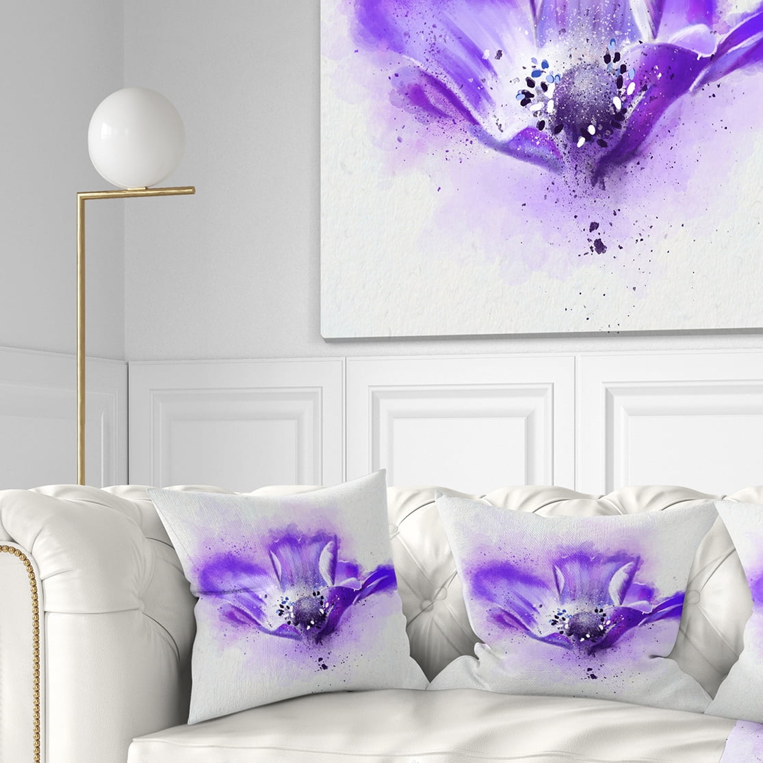 Designart Stylized Watercolor Poppy Flower - Floral Throw Pillow - 18x18