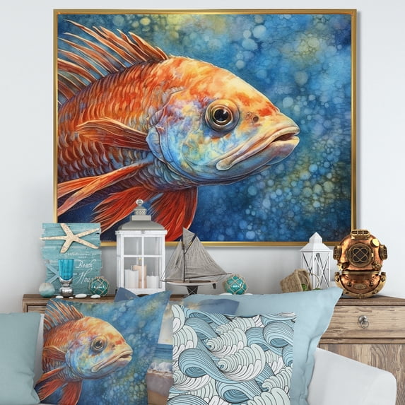 Designart "Subaquatic Fish Dreams II" Animal Fish Floater Framed Wall Art Living Room