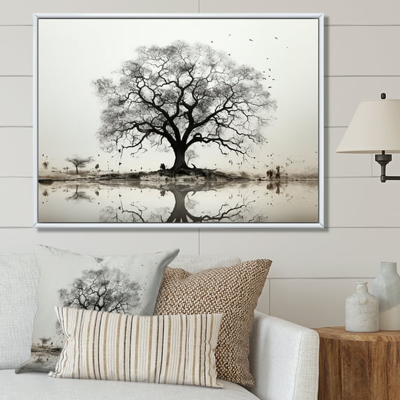 Designart "Subdued Grey Baobab IV" Tree Baobab Floater Framed Canvas Prints