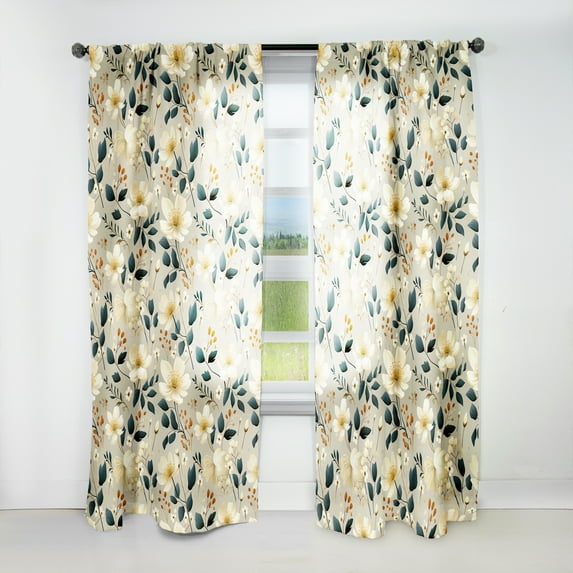 Designart "Subdued Grey Beige Floral Minimalism I" Botanical Traditional Curtain, Floral Panel