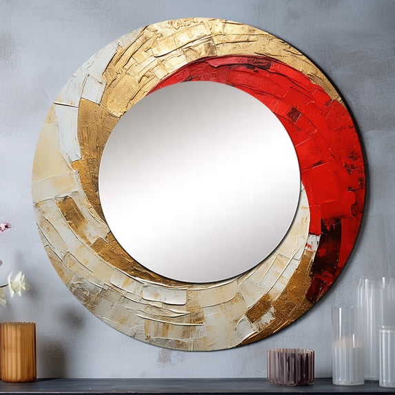 Designart "Subdued Red Pottery Spirals" Abstract Spirals Beige Large Round Mirror - Round Office Mirror Wall Decor - Modern Round Printed Mirror - 23" x 23"