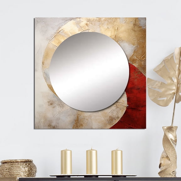 Designart "Subdued Red Pottery Spirals I" abstract spirals Square Mirror For Wall Decor - Large Beige Square Mirror Printed Wall Decor - Modern Square Living Room Mirror