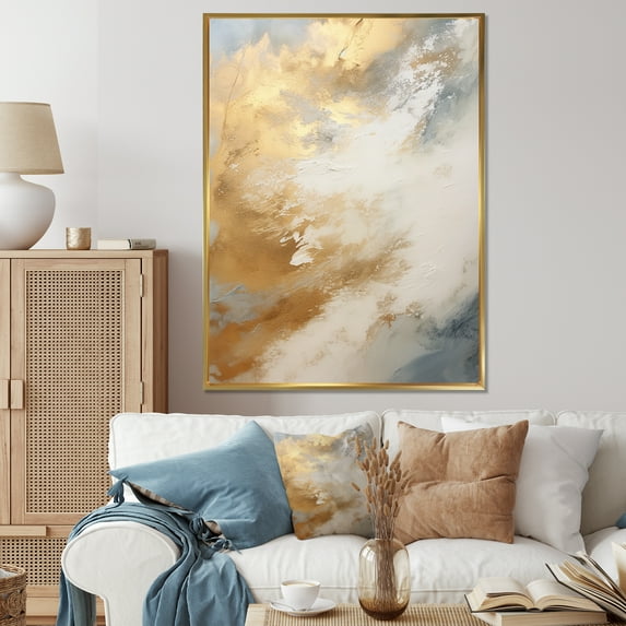 Designart "Subdued Snow Blossoms I" Abstract Shapes Floater Framed Wall Decor