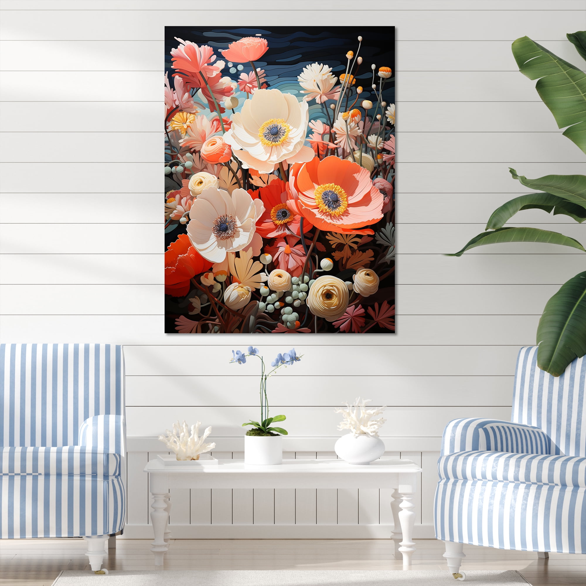Designart "Submerged Bouquet Of Blue And White Corals II" Coastal Coral Under Water Canvas