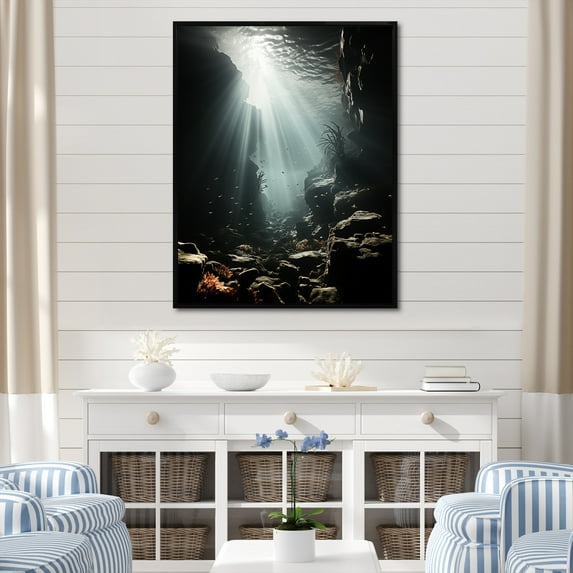 Designart "Submerged Coastal Fish Reverie" Coastal Coral Under Water Floater Framed Canvas Prints