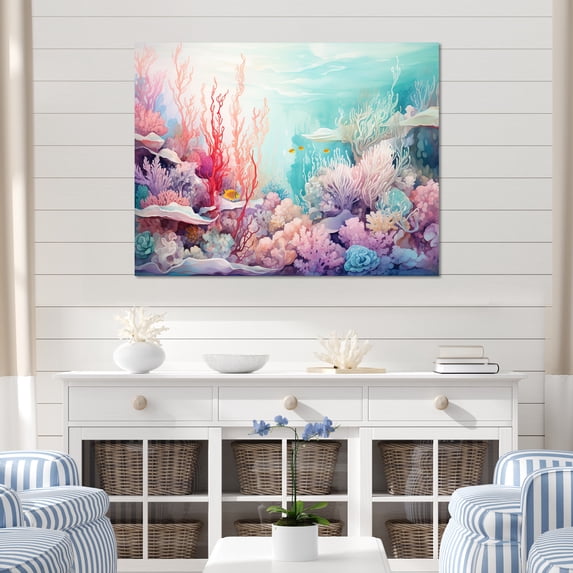 Designart "Submerged Coral Orchestra I" Coastal Coral Under Water Wall Art Living Room