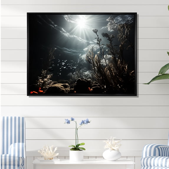 Designart "Submerged Paradise Beneath The Waves" Coastal Coral Under Water Floater Framed Canvas Prints