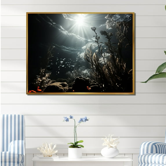 Designart "Submerged Paradise Beneath The Waves" Coastal Coral Under Water Floater Framed Canvas Prints