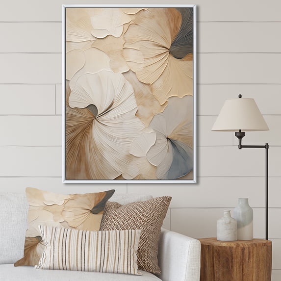 Designart "Subtle Elegance In Beige Blooming" Flowers Floater Framed Canvas Prints