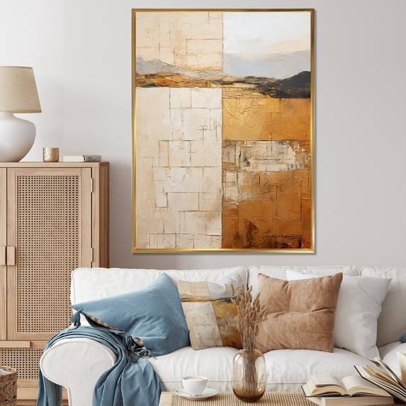 Designart "Subtle Gold Accents In Minimalism" Abstract Shapes Floater Framed Canvas Art Print