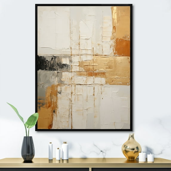 Designart "Subtle Gold Accents In Minimalism I" Abstract Shapes Floater Framed Wall Art Prints