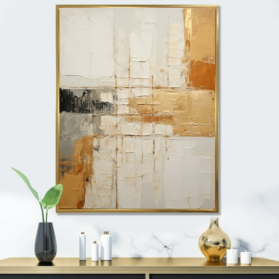 Designart "Subtle Gold Accents In Minimalism I" Abstract Shapes Floater Framed Wall Art Prints