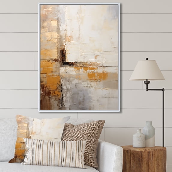 Designart "Subtle Gold Accents In Minimalism III" Countryside Floater Framed Wall Decor