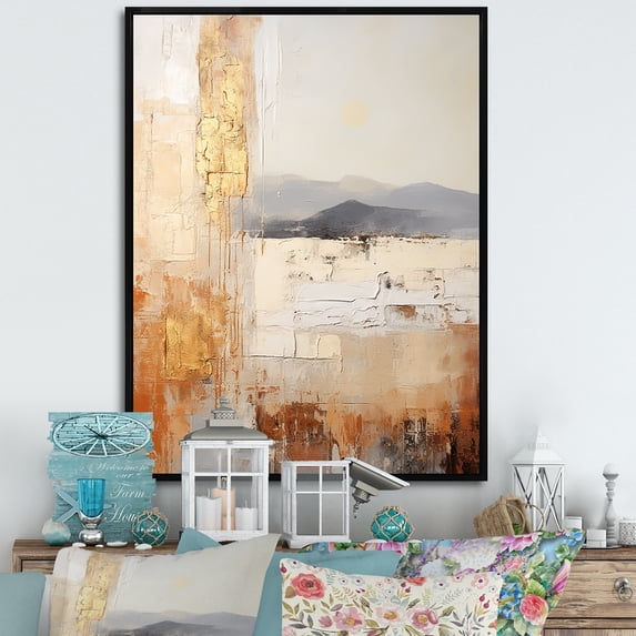 Designart "Subtle Gold Accents In Minimalism IV" Countryside Floater Framed Canvas Art Print