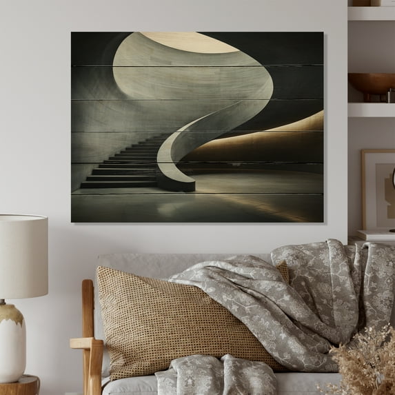 Designart "Subtle Shades on a Grey Concrete Canvas II" Architecture Print on Natural Pine Wood