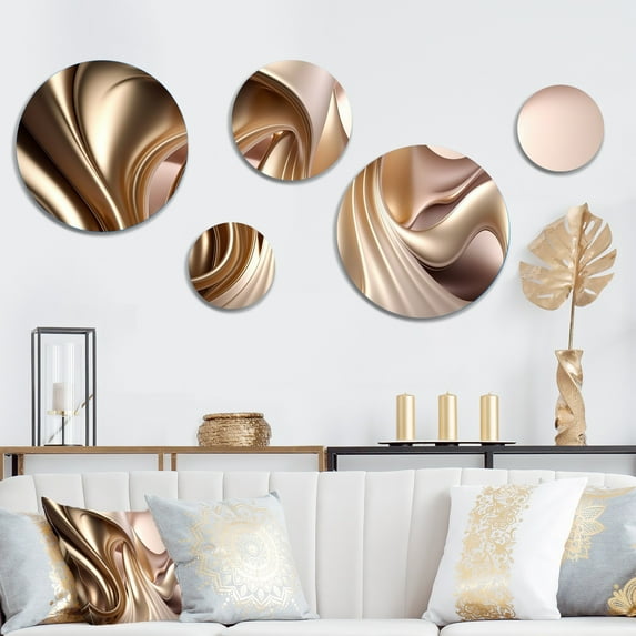 Designart "Subtle Sophistication In Exquisite Pink And Gold VII" Abstract Liquid Ink Metal Wall Art Set of 5 Piece