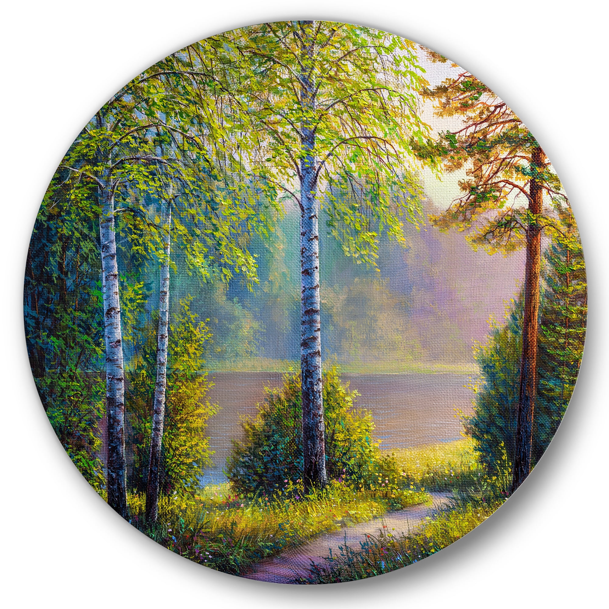 Designart 'Subtle Sunset Light Through The Trees I' Traditional Circle Metal Wall Art 36x36 - Disc of 36