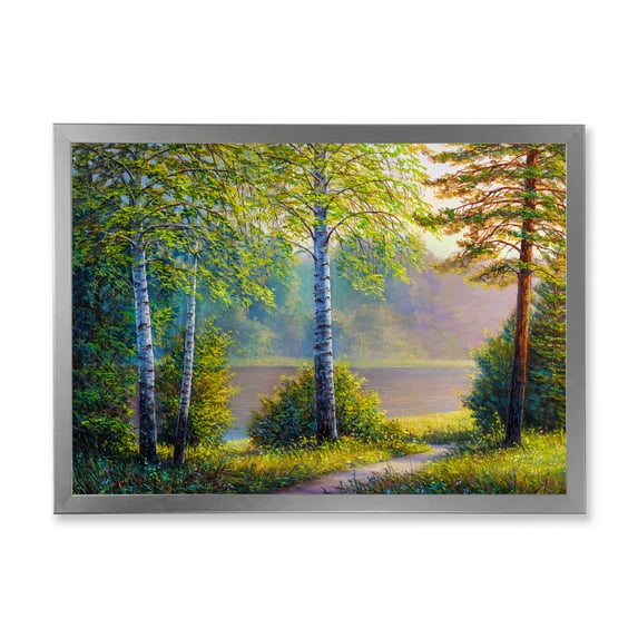Designart 'Subtle Sunset Light Through The Trees I' Traditional Framed Art Print