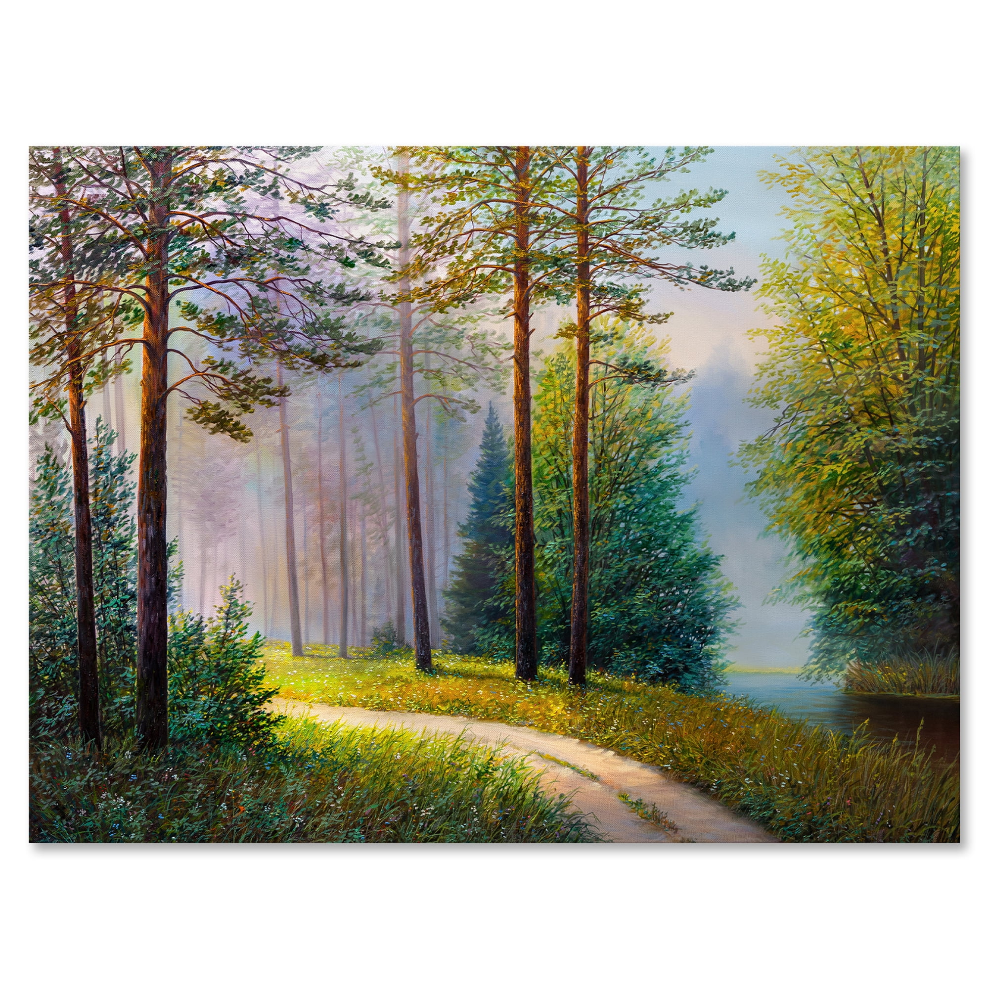 Designart ' Subtle Sunset Light Through The Trees II ' Lake House Canvas Wall Art Print