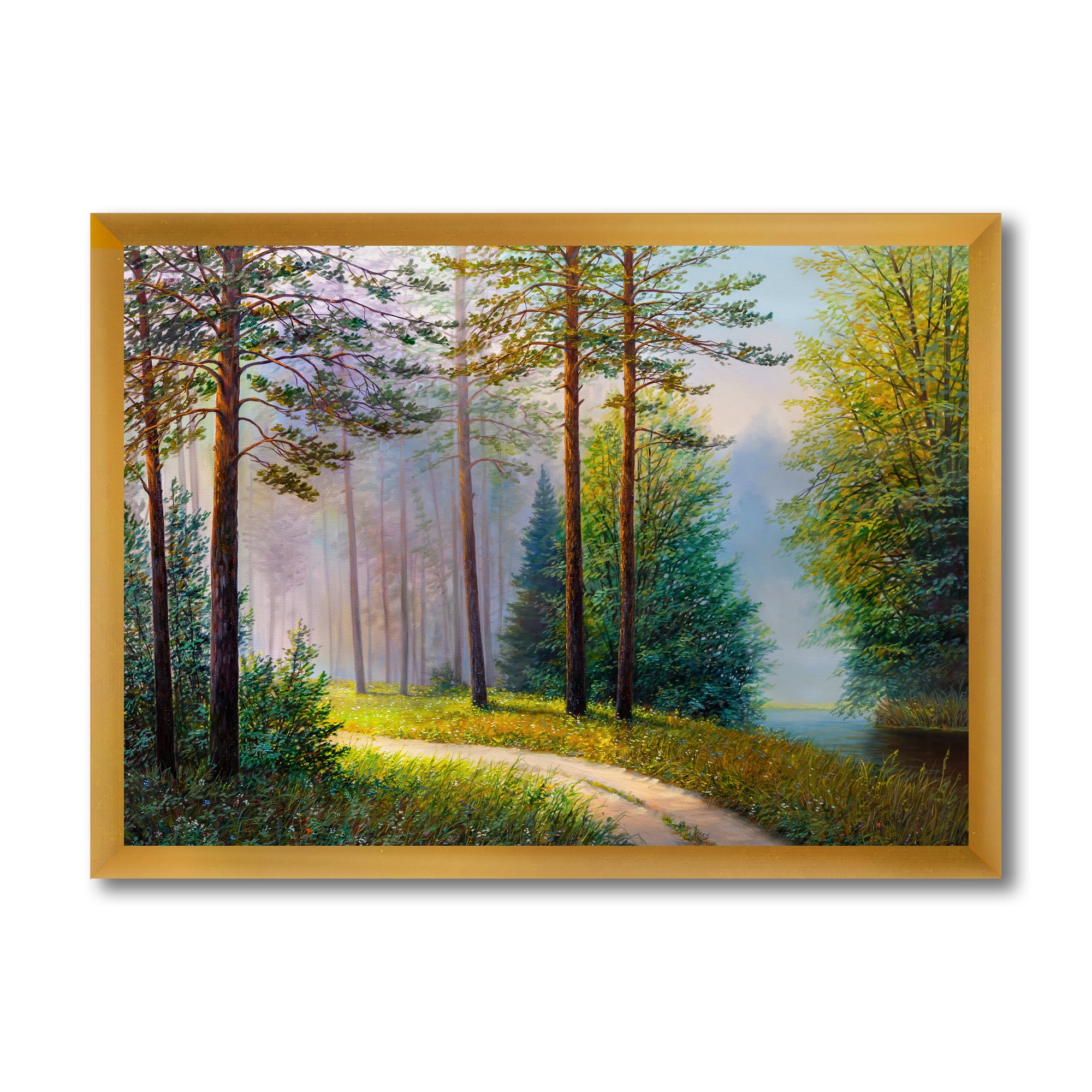 Designart 'Subtle Sunset Light Through The Trees II' Lake House Framed Art Print