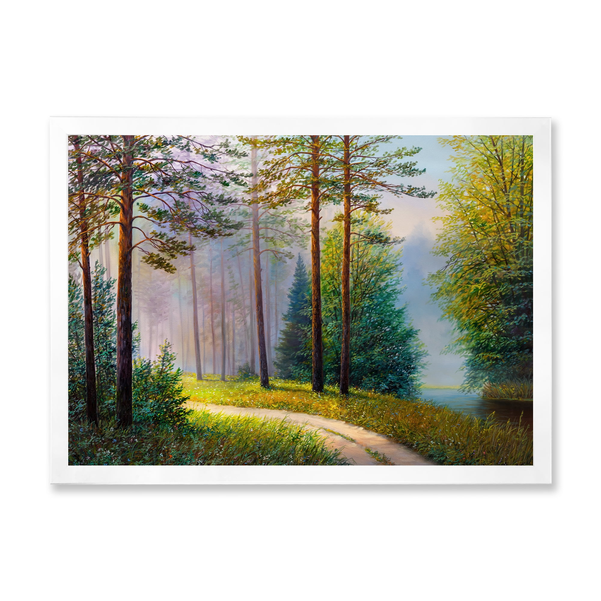 Designart 'Subtle Sunset Light Through The Trees II' Lake House Framed Art Print