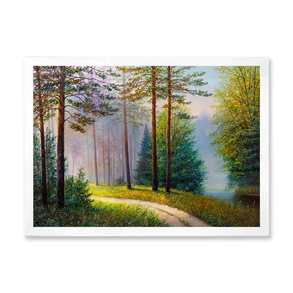 Designart 'Subtle Sunset Light Through The Trees II' Lake House Framed Art Print