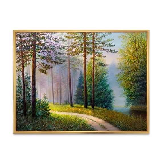 Designart 'Subtle Sunset Light Through The Trees II' Lake House Framed Canvas Wall Art Print