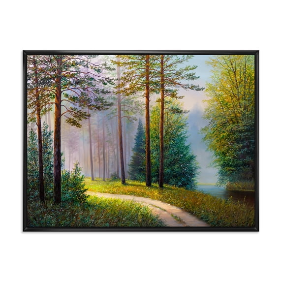 Designart 'Subtle Sunset Light Through The Trees II' Lake House Framed Canvas Wall Art Print