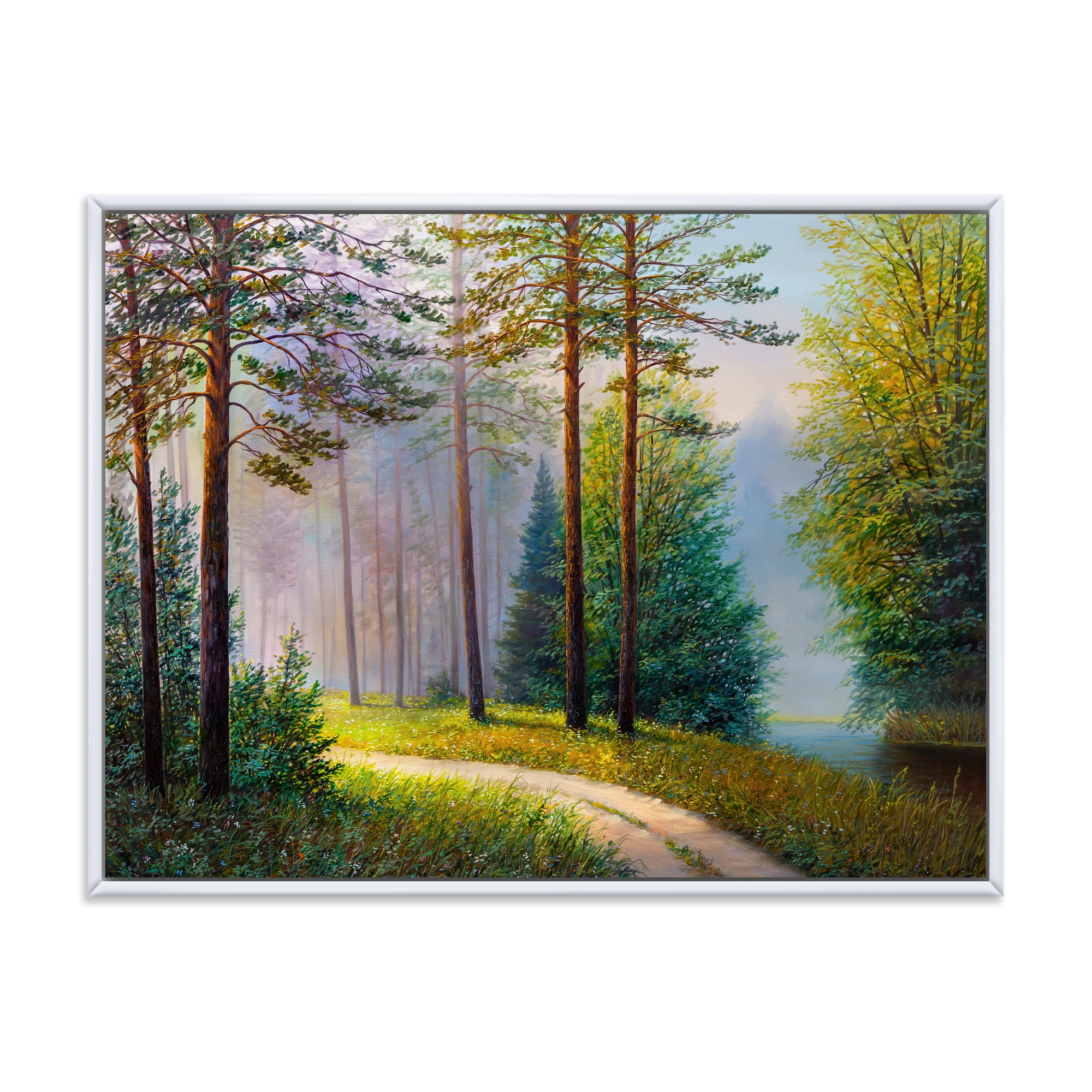 Designart 'Subtle Sunset Light Through The Trees II' Lake House Framed Canvas Wall Art Print
