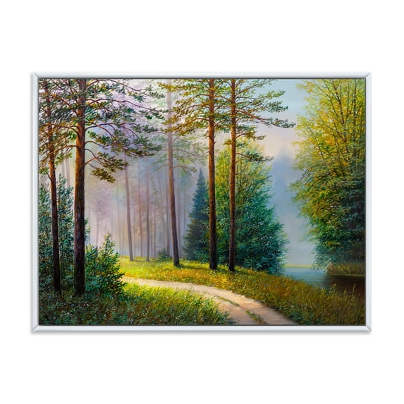 Designart 'Subtle Sunset Light Through The Trees II' Lake House Framed Canvas Wall Art Print