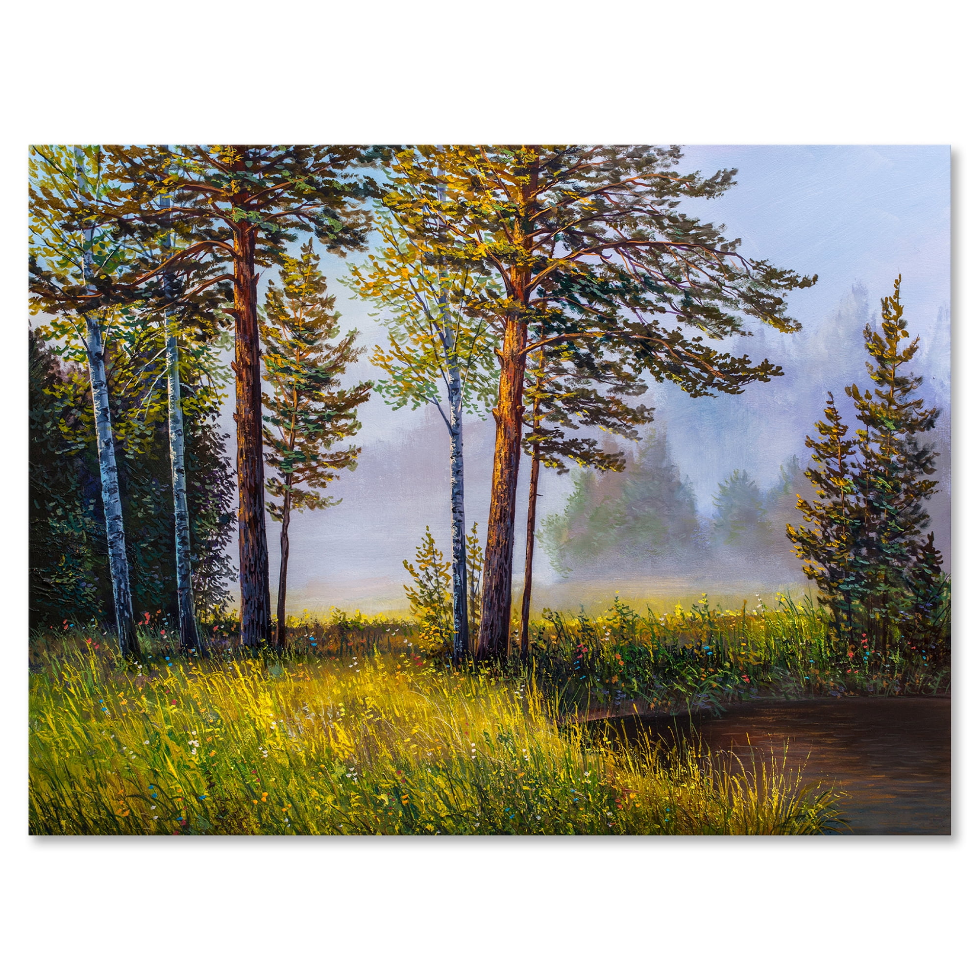 Designart ' Subtle Sunset Light Through The Trees III ' Lake House Canvas Wall Art Print