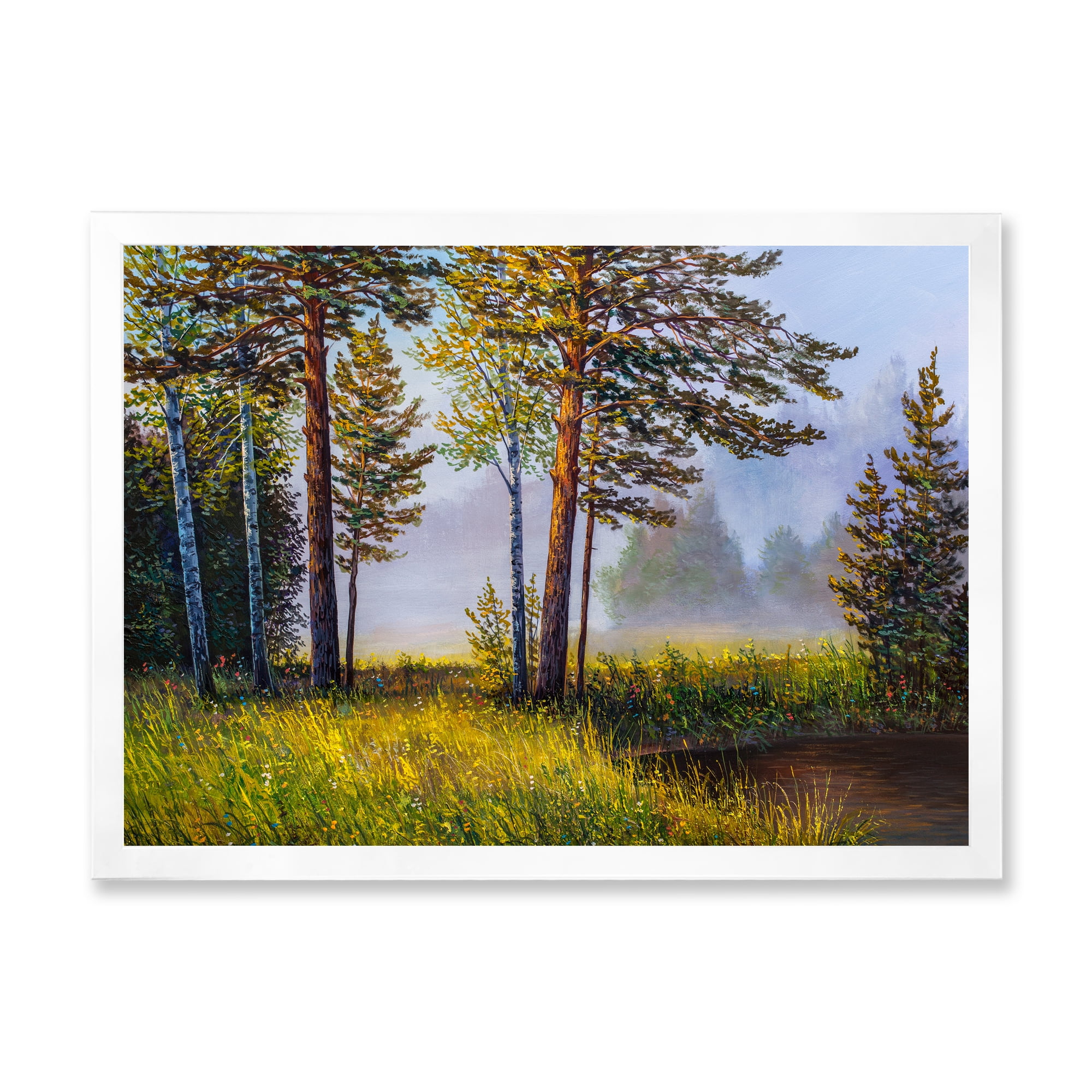 Designart 'Subtle Sunset Light Through The Trees III' Lake House Framed Art Print
