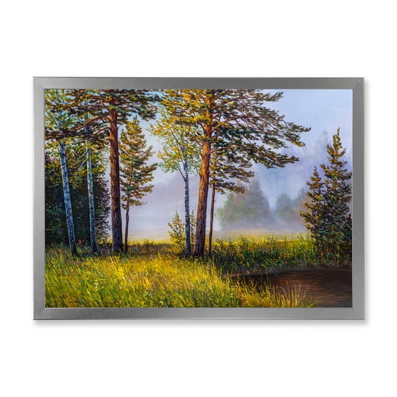 Designart 'Subtle Sunset Light Through The Trees III' Lake House Framed Art Print