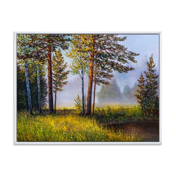 Designart 'Subtle Sunset Light Through The Trees III' Lake House Framed Canvas Wall Art Print