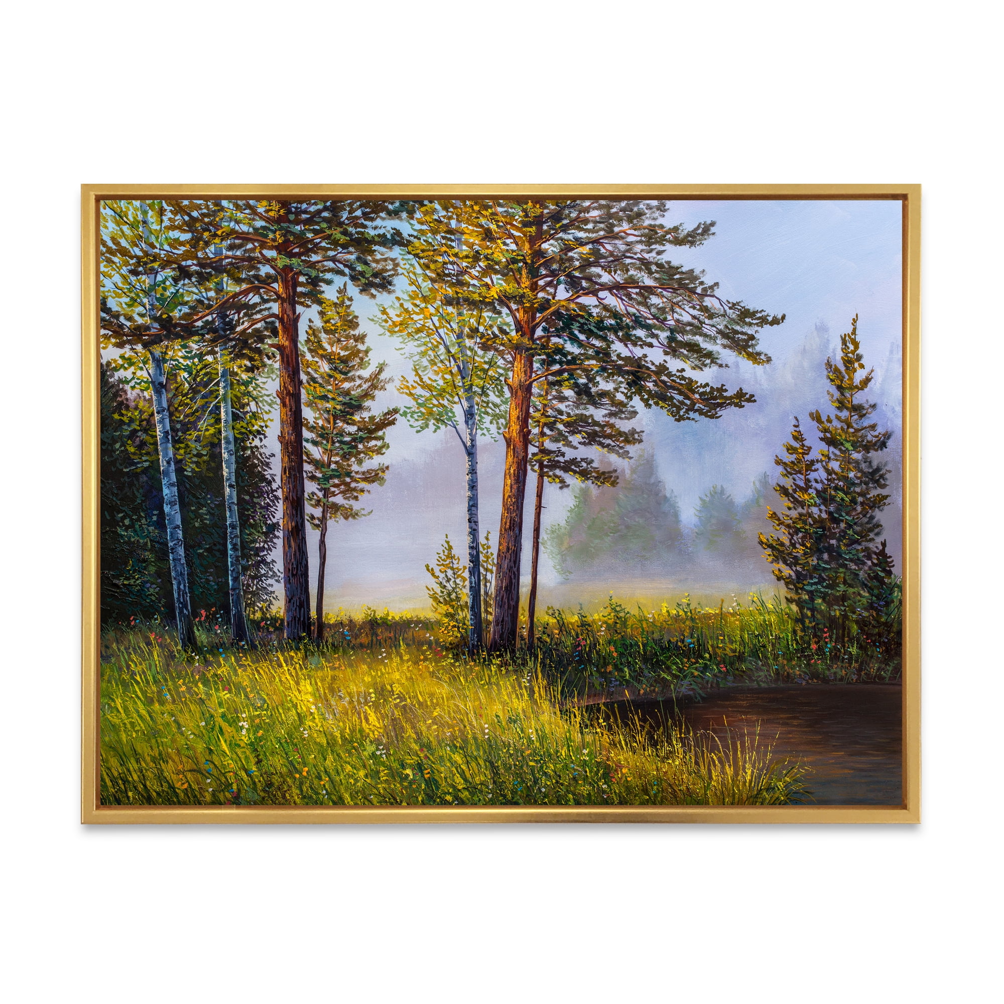Designart 'Subtle Sunset Light Through The Trees III' Lake House Framed Canvas Wall Art Print