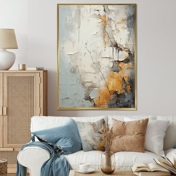 Designart "Subtle Tranquility In Grey And Yellow" Abstract Shapes Floater Framed Canvas Prints