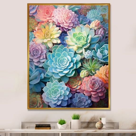 Designart "Succulent Dreams Green and Blue Succulents" Floral & Botanical Floater Framed Wall Decor
