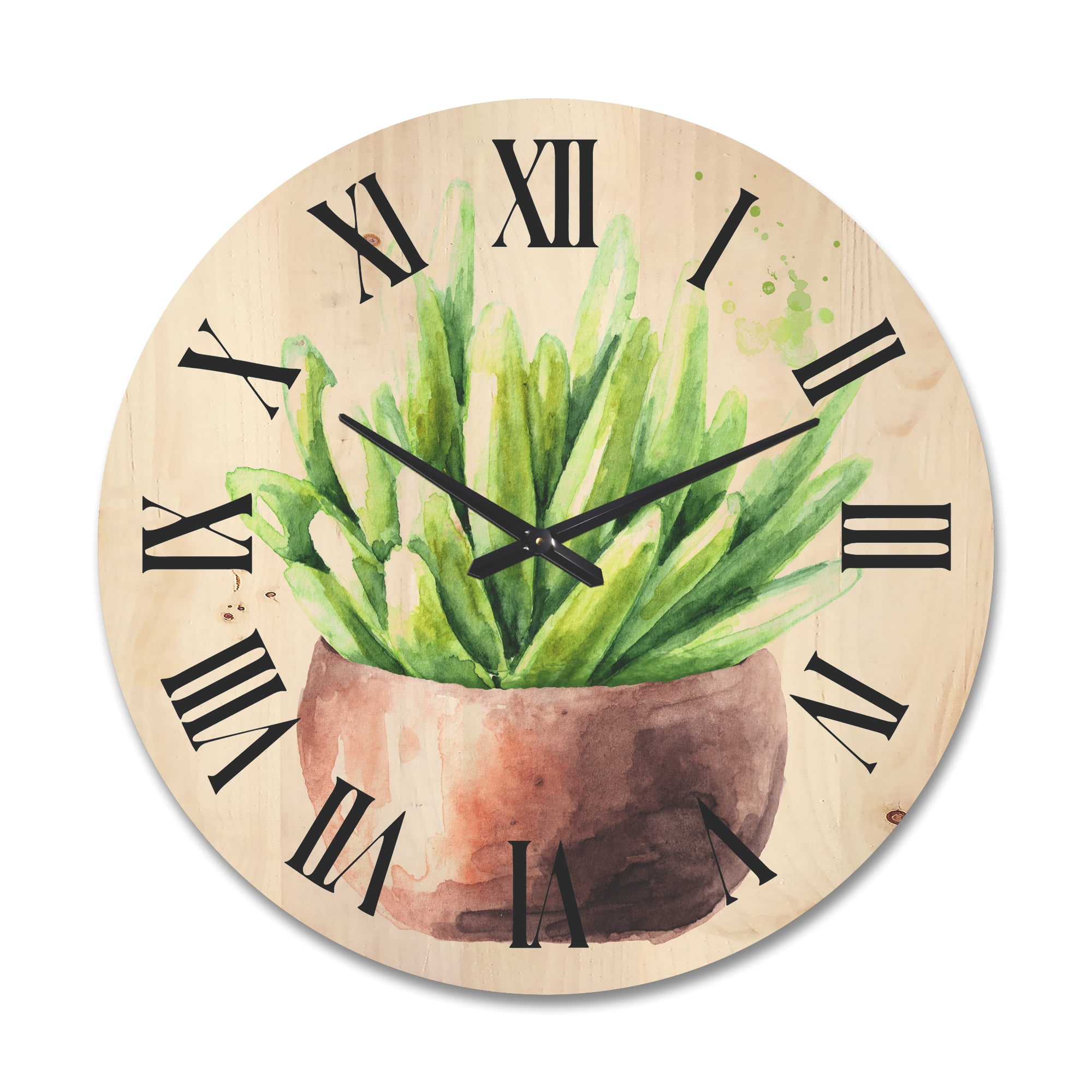 Designart 'Succulent Flower In Terracotta Clypot I' Traditional Wood Wall Clock