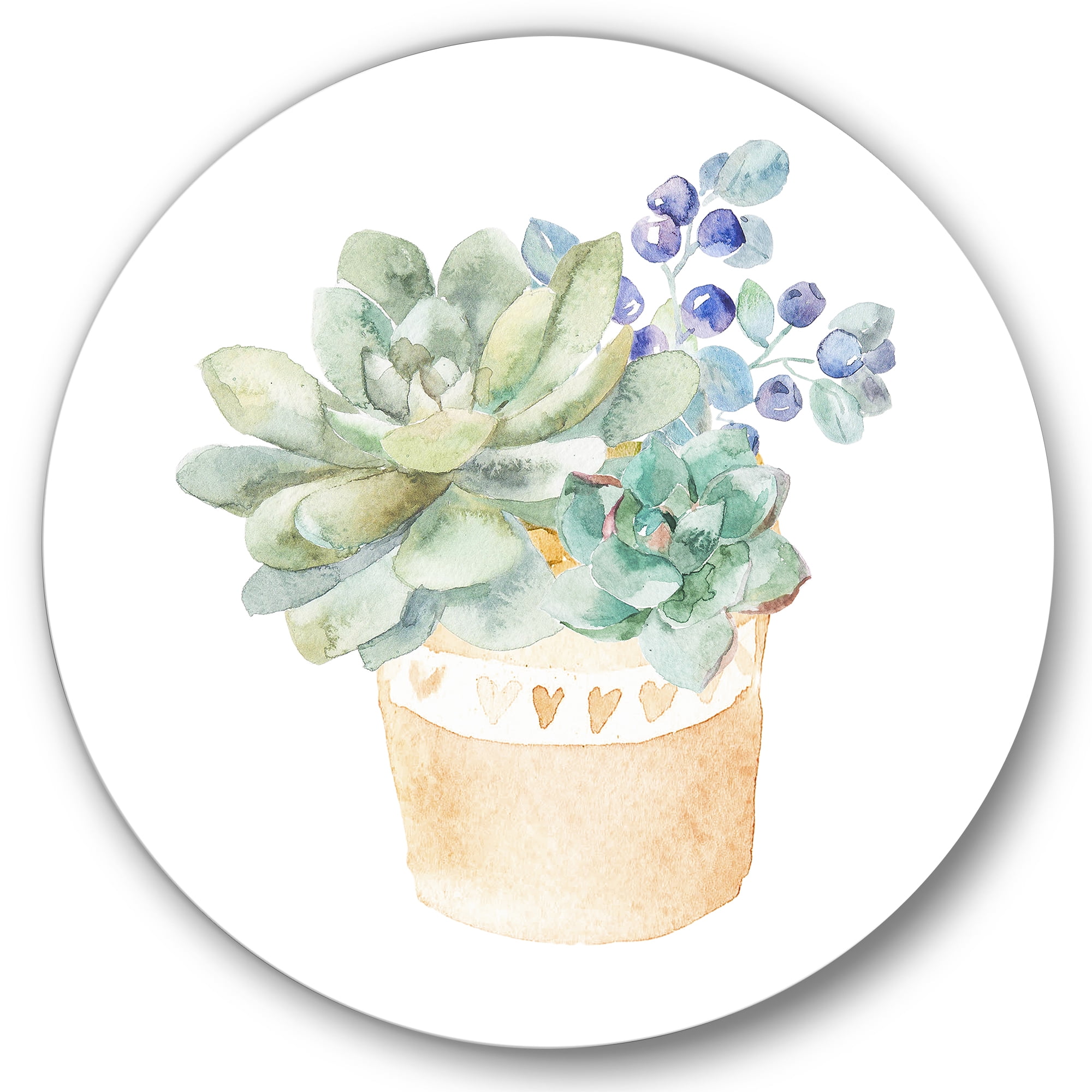 Designart 'Succulent Flower In Terracotta Clypot II' Traditional Circle Metal Wall Art 23x23 - Disc of 23