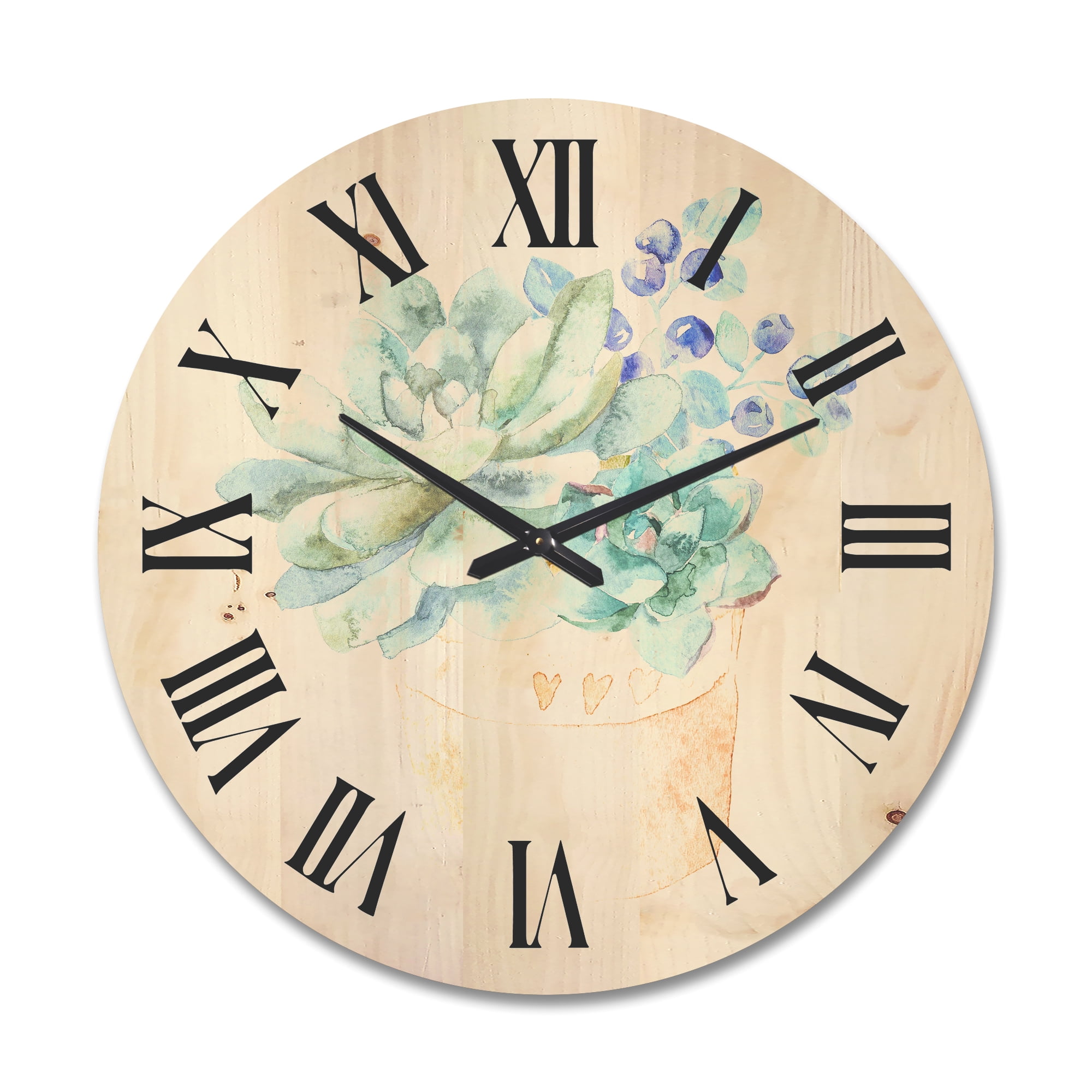 Designart 'Succulent Flower In Terracotta Clypot II' Traditional Wood Wall Clock