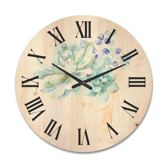 Designart 'Succulent Flower In Terracotta Clypot II' Traditional Wood Wall Clock