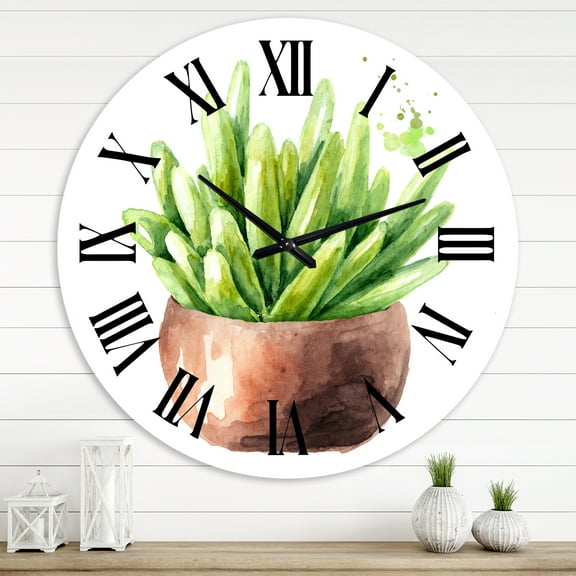 Designart 'Succulent Flower In Terracotta Pot I' Traditional Wall Clock